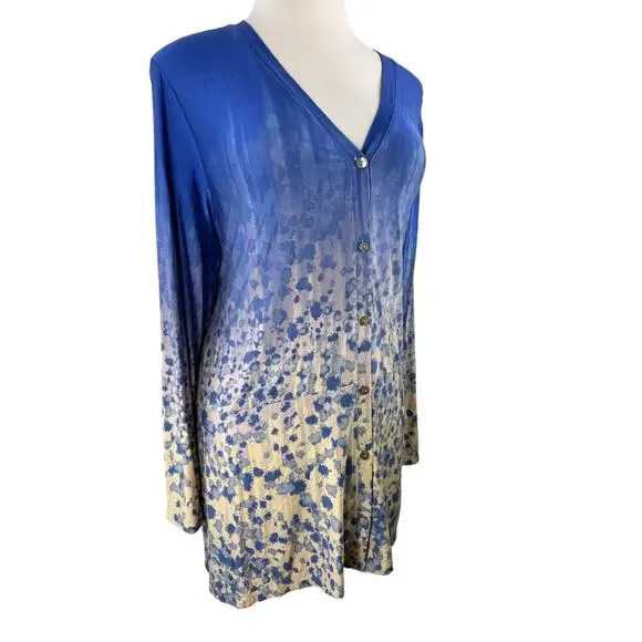 LOGO by Lori Goldstein Printed Ombre Knit Button Front Cardigan Plus Size 3X - Picture 7 of 15